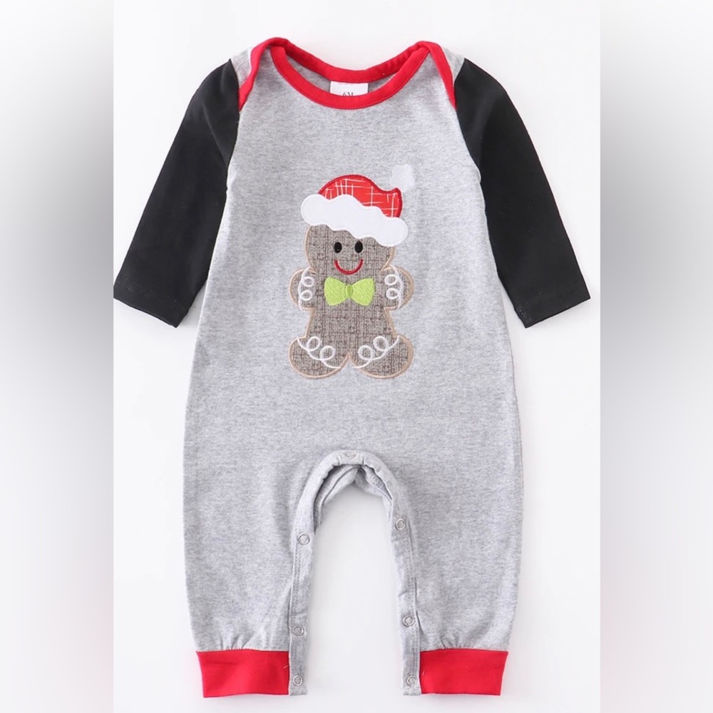 Grey Gingerbread Applique Romper